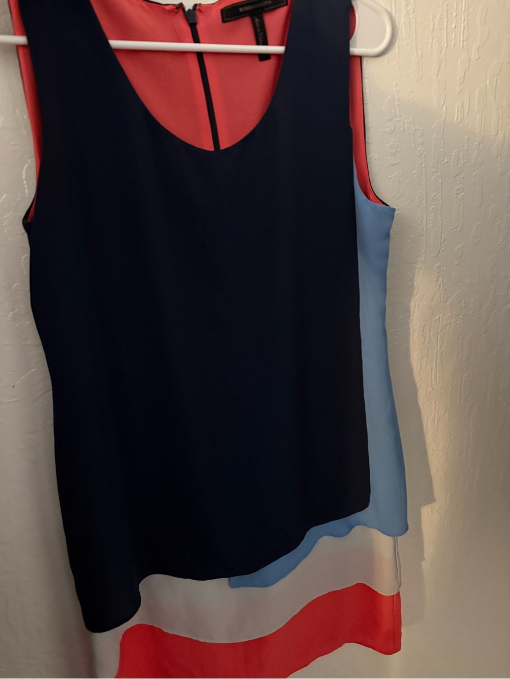 BCBGMaxAzria Navy, Coral & Light Blue Colorblock Sleeveless Top